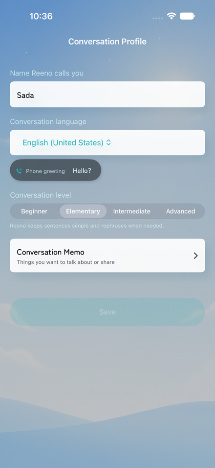 Reeno conversation profile screen